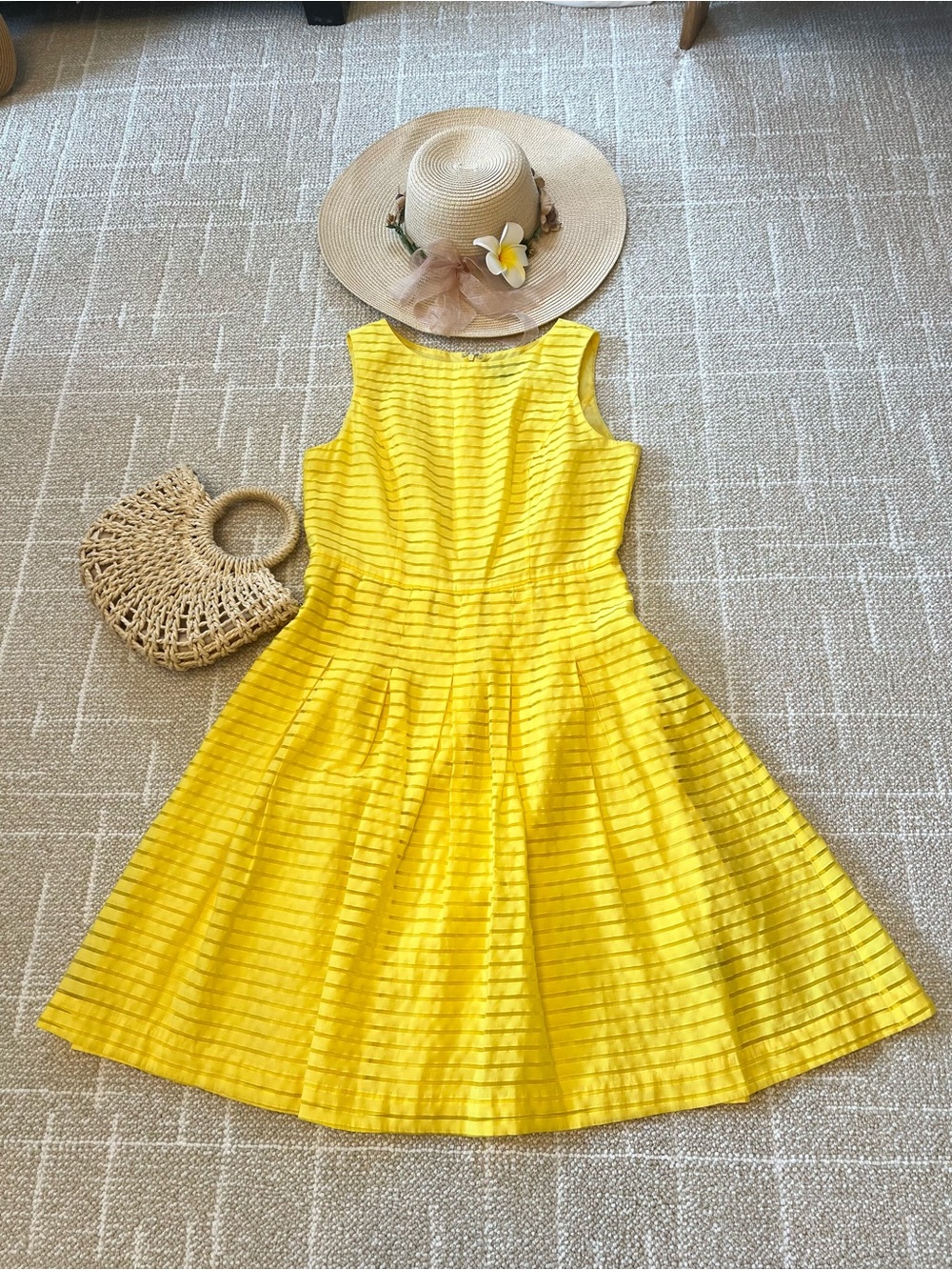 Liz Claiborne Bright Yellow Striped Sleeveless Midi Dress